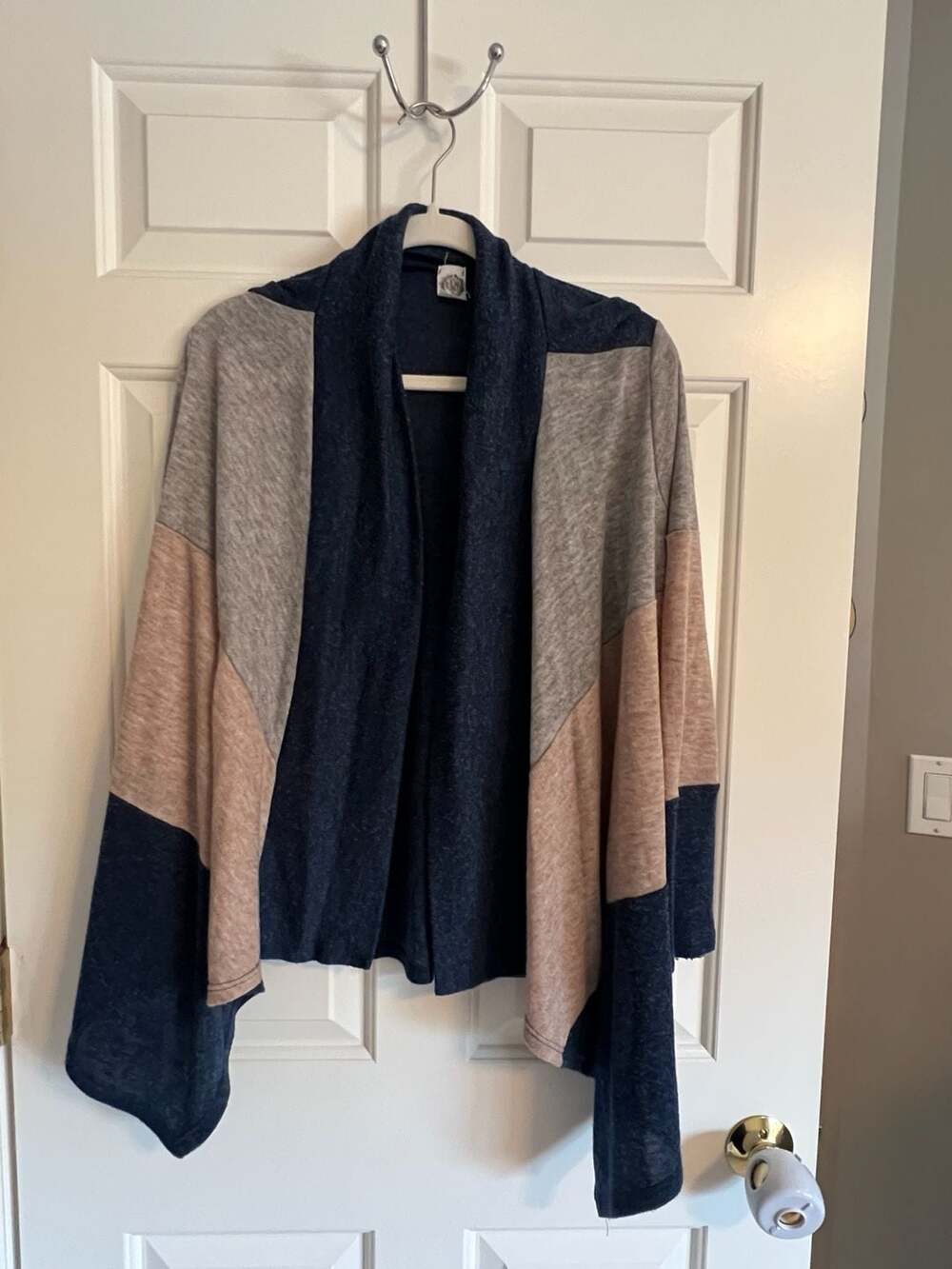 Sun + Moon Colorblock Open Front High-Low Draped Cardigan